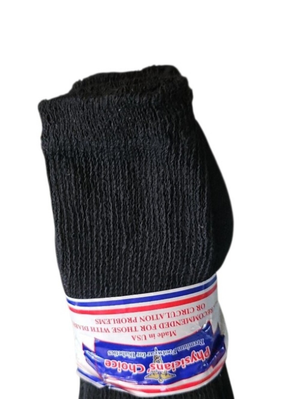 Physicians Choice Diabetic Crew Socks 3 Pair Black 13-15 Cotton USA Made NOS - Picture 8 of 12